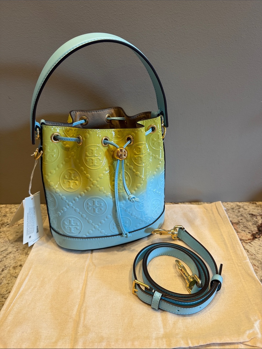 New! Tory Burch Ombre Quilted Logo Bucket Bag